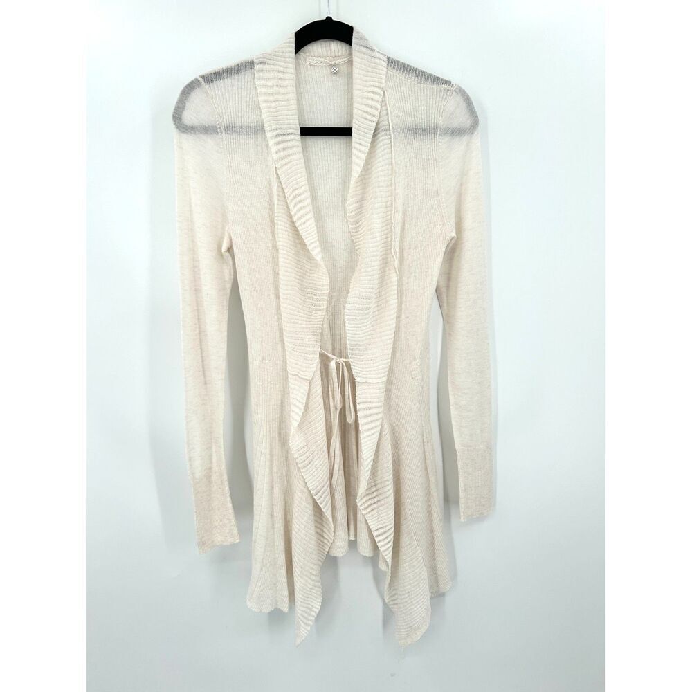 ANTHROPOLOGIE Knitted & Knotted Ivory White Light Open Cardigan Sweater Small